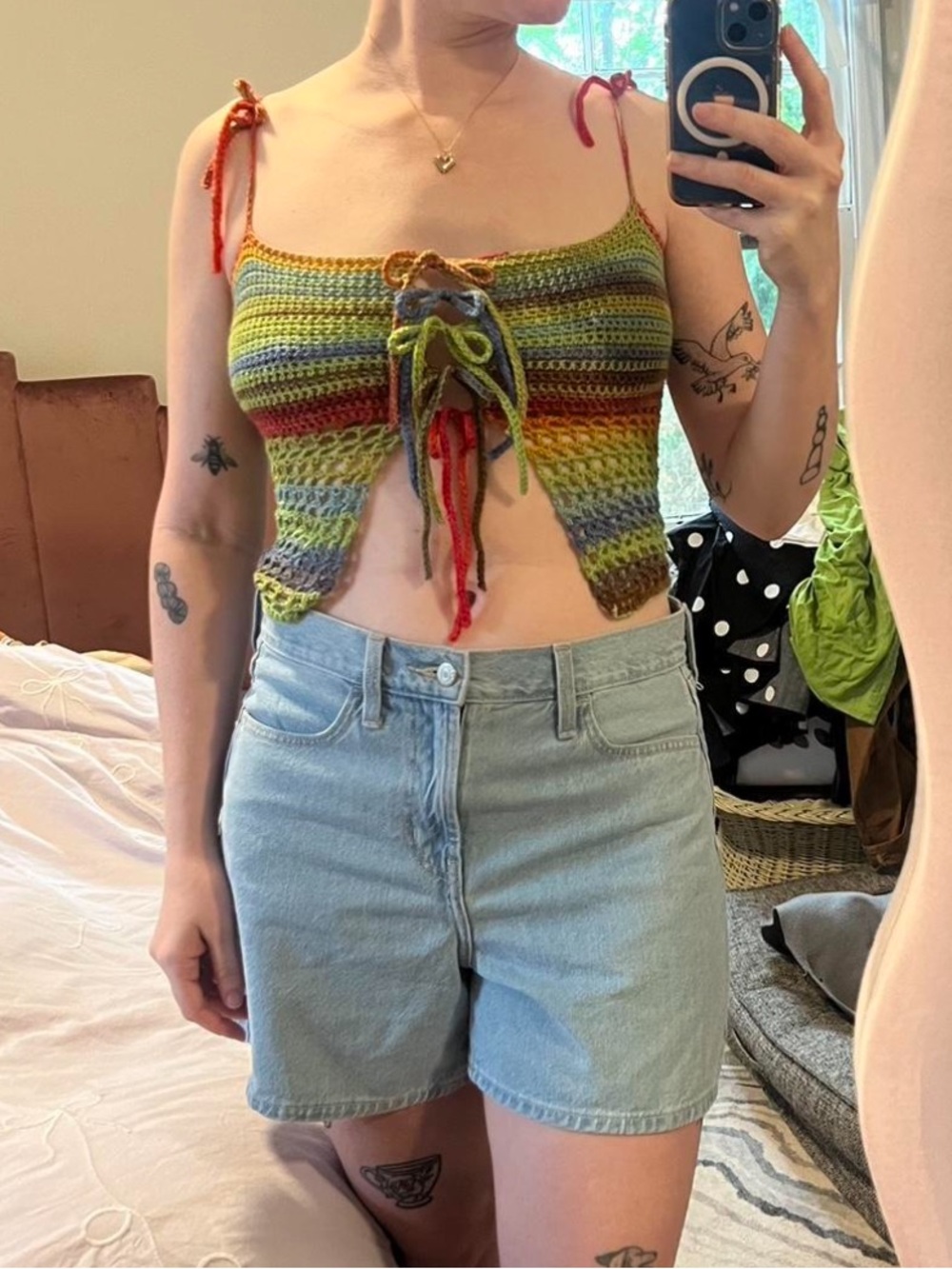 Handmade Multicolor Crocheted Tie-Front Reversible Tank Top